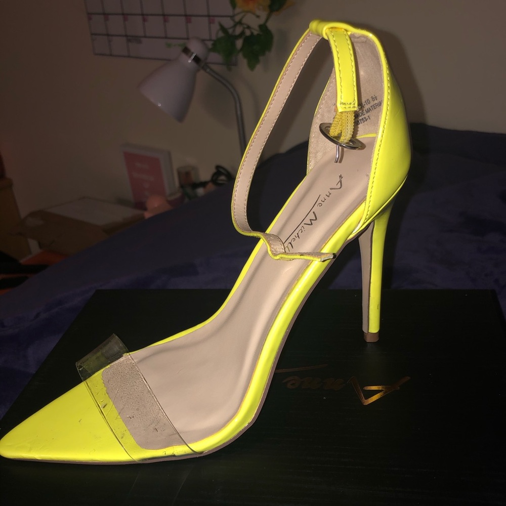 Neon Yellow Heels with Clear toe